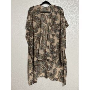 Dex NWT Blue Taupe Paisley Printed Chiffon Kimono Flutter Sleeves Lightweight L‎
